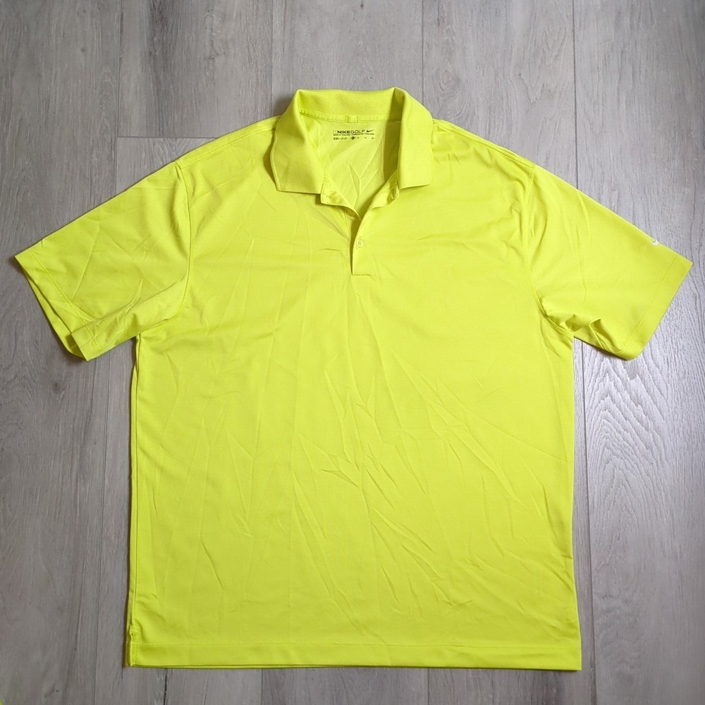 Nike Golf Polo Shirt Mens Extra Large Neon Green Yellow Lime Dri Fit Plain Logo
